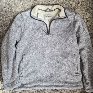 Orvis Sherpa Lined Quarter Zip Pullover Sweater Mens Medium Gray